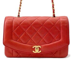 CHANEL Diana ChainShoulder Bag Size 22 Lambskin Red A01164